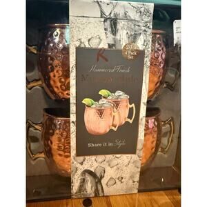 NEW Stainless Steel Hammered Copper-Finish Moscow Mule Mug Set, 20 oz. - 4 Pack